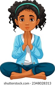 A woman with brown skin sits in meditation, praying with her eyes open