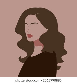 woman with brown wavy hair, flat style illustration, beautiful woman portrait, vector