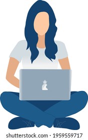 Woman Browsing Laptop Vector Illustration