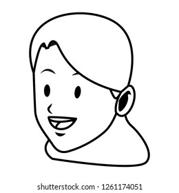 woman brunette smiling only face black and white