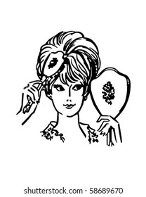 Woman Brushing Hair - Retro Clip Art