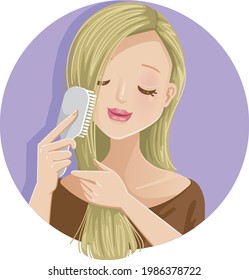 Woman brushing her hair with a comb 