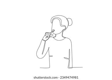 A woman brushing her teeth. Morning activities one-line drawing