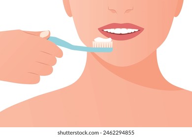 woman brushing her teeth with a toothbrush and paste -vector illustration
