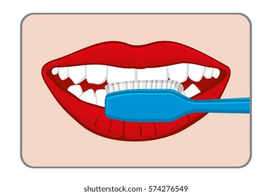 Woman brushing her teeth vector illustration. Clean and care dental