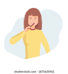 mujer cepillando los dientes. Ilustración vectorial de un diseño plano