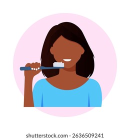 woman brushing teeth in the morning flat vector