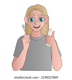 Woman brushing teeth on white background