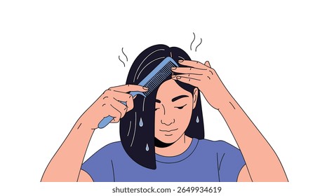 Mulher escovando cabelo molhado rotina diária de cuidados para fios saudáveis