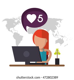 woman bubble computer avatar call center technical service icon. Colorful design. Vector illustration