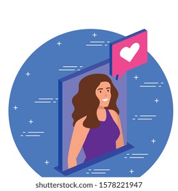 Woman with bubble design, Digital technology communication social media internet and web theme Vector illustration