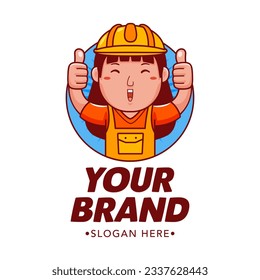 Woman Builder Cartoon Character Logo Vector Template