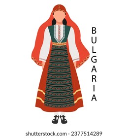 Woman in Bulgarian folk costume. Culture and traditions of Bulgaria. Illustration, vector