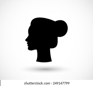 Woman with a bun black silhouette vector