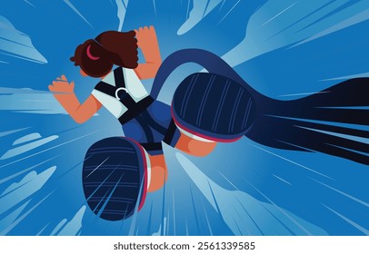 Woman bungee jumping off a cliff, capturing the thrill and excitement of extreme outdoor adventure sports, Vector, Illustration