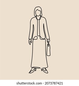 woman business bring suitcase oneline continuous single line art