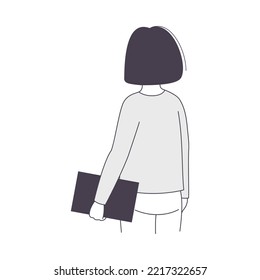 Woman Business Character Standing with Clip Board Back View Vector Illustration