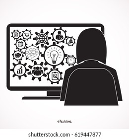 woman business gears process work. Business mechanism concept.