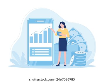 a woman business money investment trending concept flat illustration