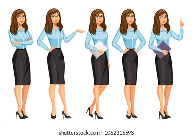 Elegant Business Woman Different Poses Isolated Stock Vector (Royalty ...