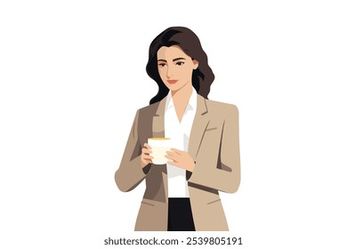 woman in business suit drinking coffee vector isolated