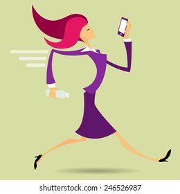 Woman In Business Suit On Her Cell Phone Walking Fast