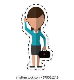 woman business with suitcase talk cellphone dot line