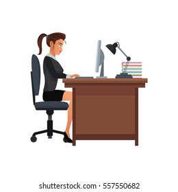woman business workplace desk computer lamp