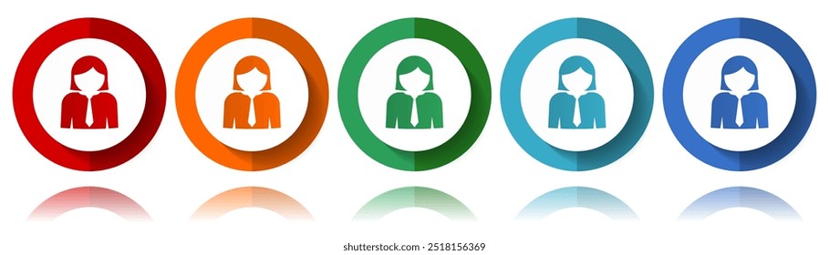 Woman, businesswoman, female, person, human vector icons, flat icon set for logo design, webdesign and mobile applications, colorful web button collection in eps 10