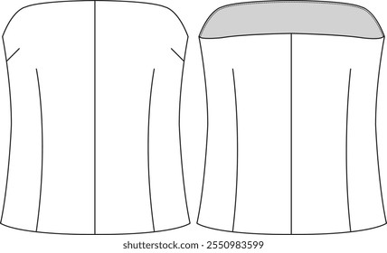 Woman bustier tube top sketch front and back