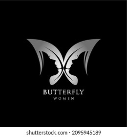 woman and butterfly logo. abstract combination of a butterfly with a woman's face.negative space concept