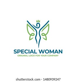 Woman and butterfly logo design can be used as symbols, brand identity, icons, or others. health logo inspiration. Color and text can be changed according to your need.
