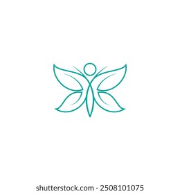 Woman Butterfly logo design with natural leaves line art style