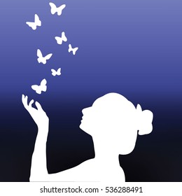 Woman with butterfly vector