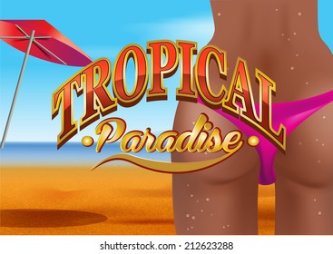 Woman buttocks on the beach background. Vector illustration