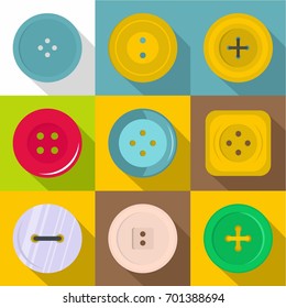 Woman button icons set. Flat set of 9 woman button vector icons for web with long shadow