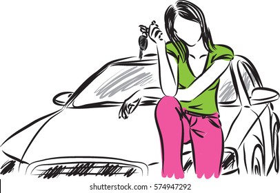 woman buying a car with keys illustration