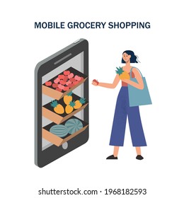 Woman buying fruits online vector