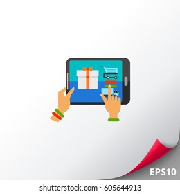 Woman Buying Gift in E-shop Icon