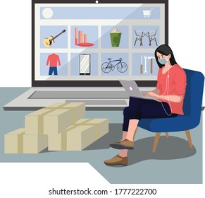 A woman buying new items from online shop illustration
