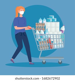 Woman Buying In Overstocking By Covid 19 Vector Illustration Design