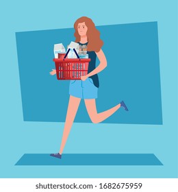 woman buying in overstocking by covid 19 vector illustration design