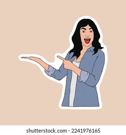 woman by pointing and introducing