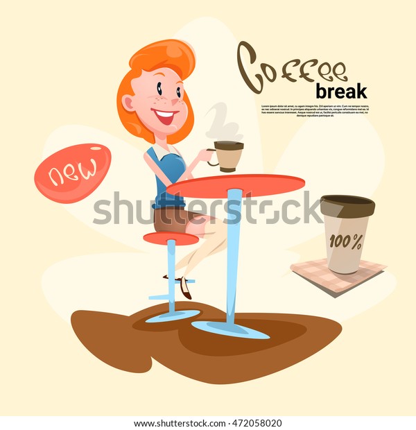 Woman Cafe Coffee Break Flat Vector Stock Vector Royalty Free