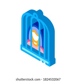 woman in cage icon vector. isometric woman in cage sign. color isolated symbol illustration