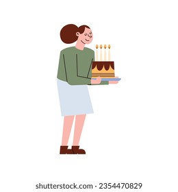 woman with a cake vector isolated