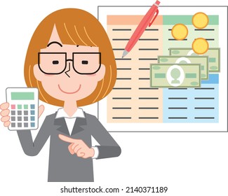 Woman to calculate with a calculator