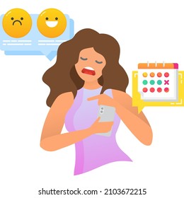 Woman calendar mobile app design vector icon. Phone application for menstruation monitoring, monthly menstrual cycle and ovulation period planning