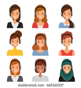 Woman in call center occupation. Customer service character. Illustration vector of people.