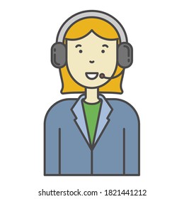 Woman call center operator vector icon for computer and mobile phone apps.